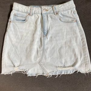 Mid thigh high light wash jean skirt